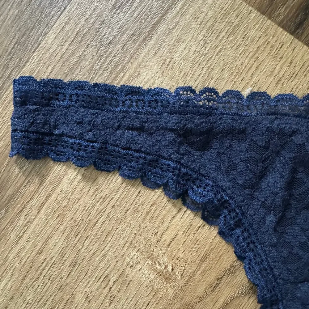 Free People Lace Tanga Thongs in Navy, 2 Pair